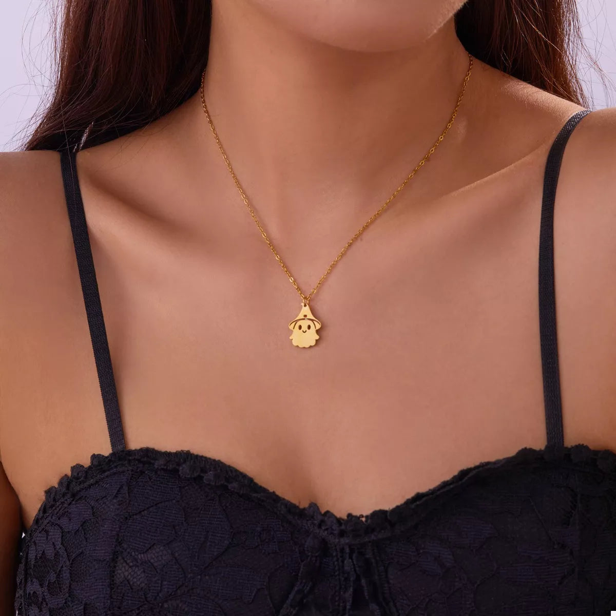Fashorio Gold / One Size Halloween Ghost Pendant Necklace