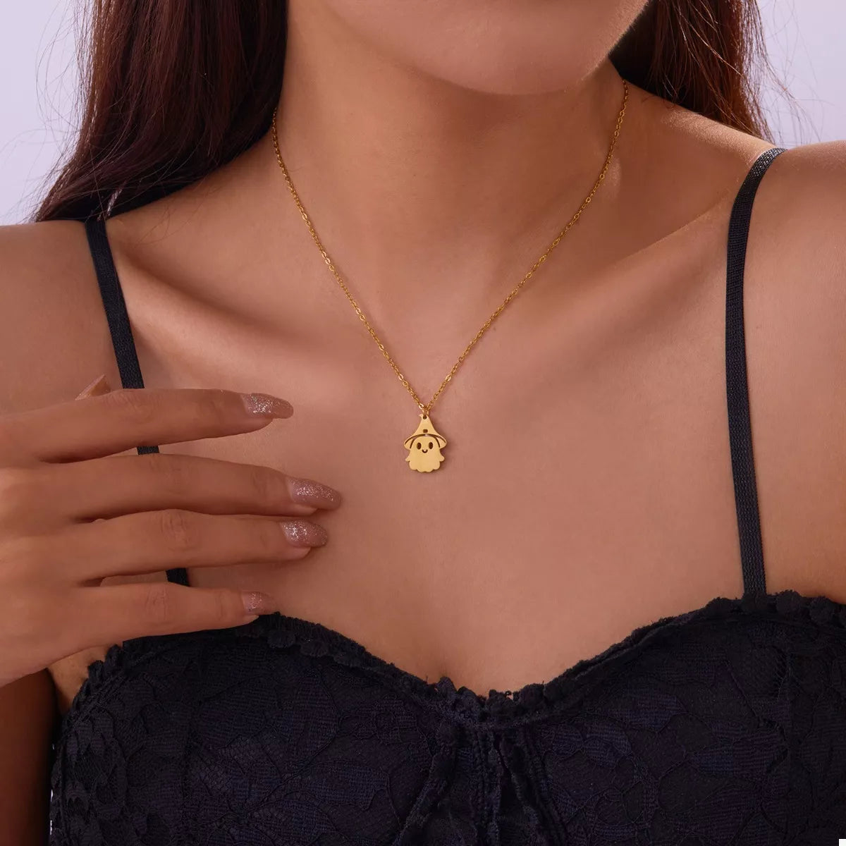 Fashorio Gold / One Size Halloween Ghost Pendant Necklace