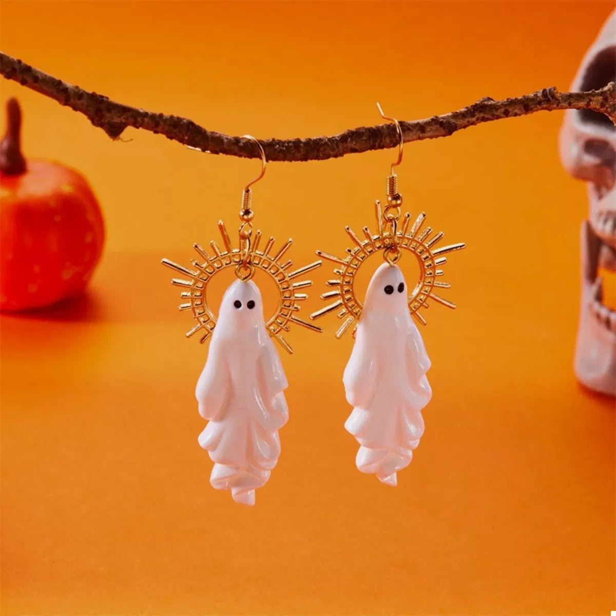 Fashorio Gold / One Size Halloween Sunburst Ghost Drop Earrings