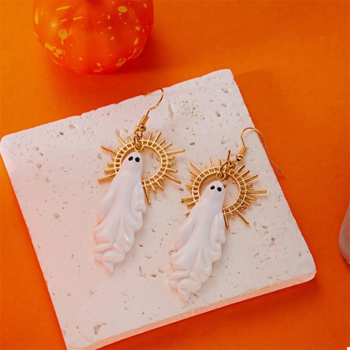 Fashorio Gold / One Size Halloween Sunburst Ghost Drop Earrings