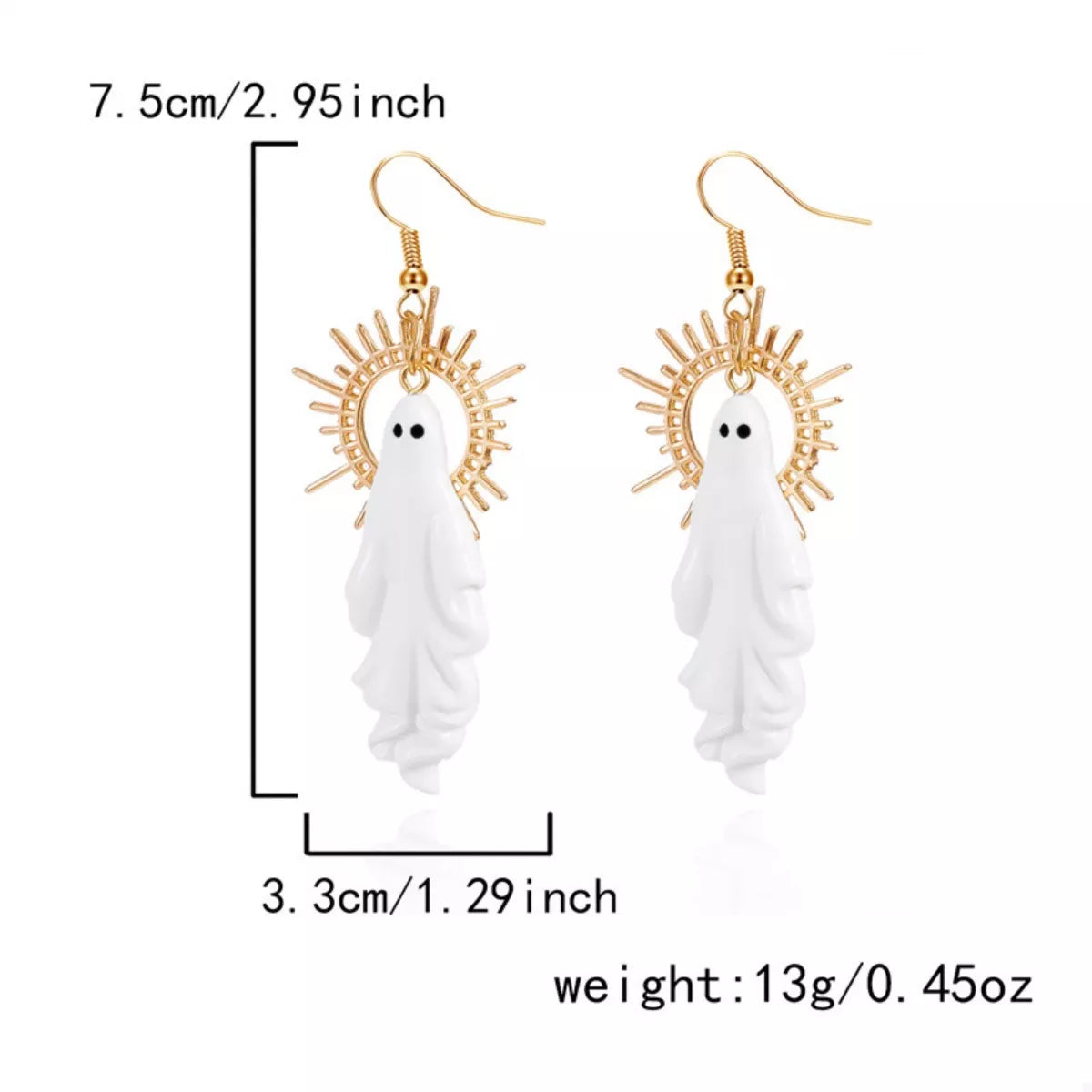 Fashorio Gold / One Size Halloween Sunburst Ghost Drop Earrings