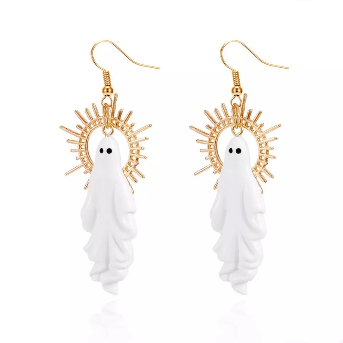 Fashorio Gold / One Size Halloween Sunburst Ghost Drop Earrings