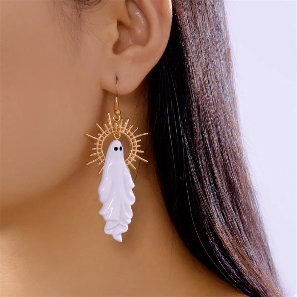 Fashorio Gold / One Size Halloween Sunburst Ghost Drop Earrings