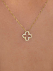 Fashorio Gold / One Size Inlaid Zircon Clover Pendant Necklace