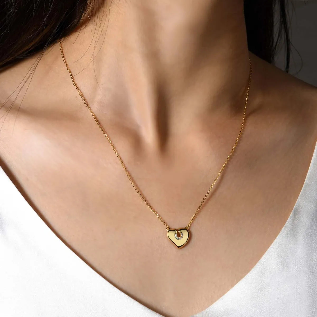 Fashorio Gold / One Size Moissanite 925 Sterling Silver Heart Necklace