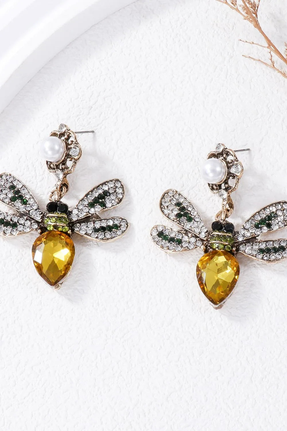 Fashorio Gold / One Size Natural Stone Bee Dangle Earrings