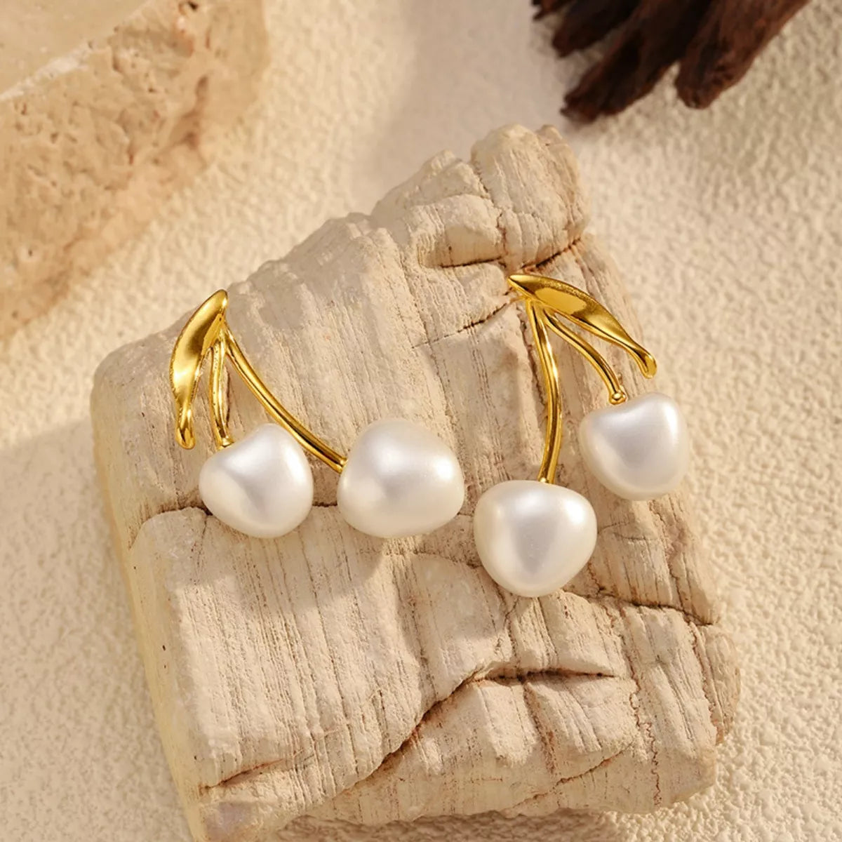 Fashorio Gold / One Size Pearl Cherry Drop Earrings