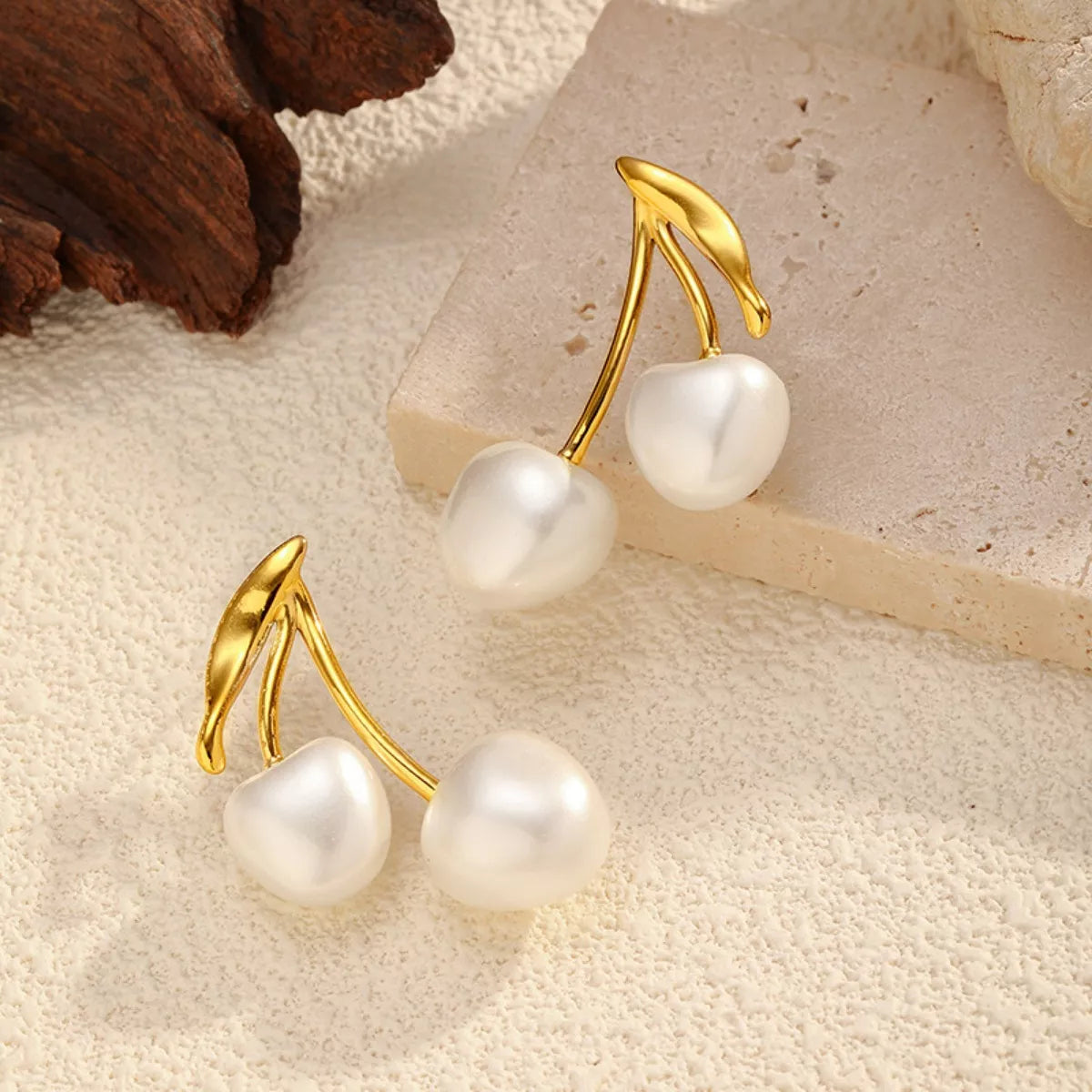 Fashorio Gold / One Size Pearl Cherry Drop Earrings