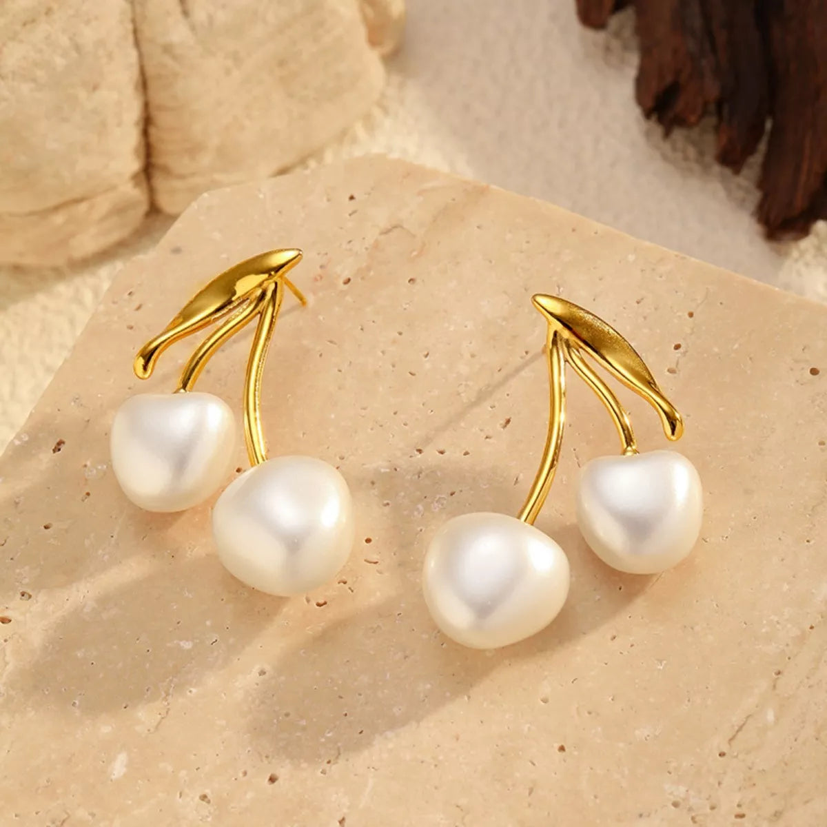 Fashorio Gold / One Size Pearl Cherry Drop Earrings