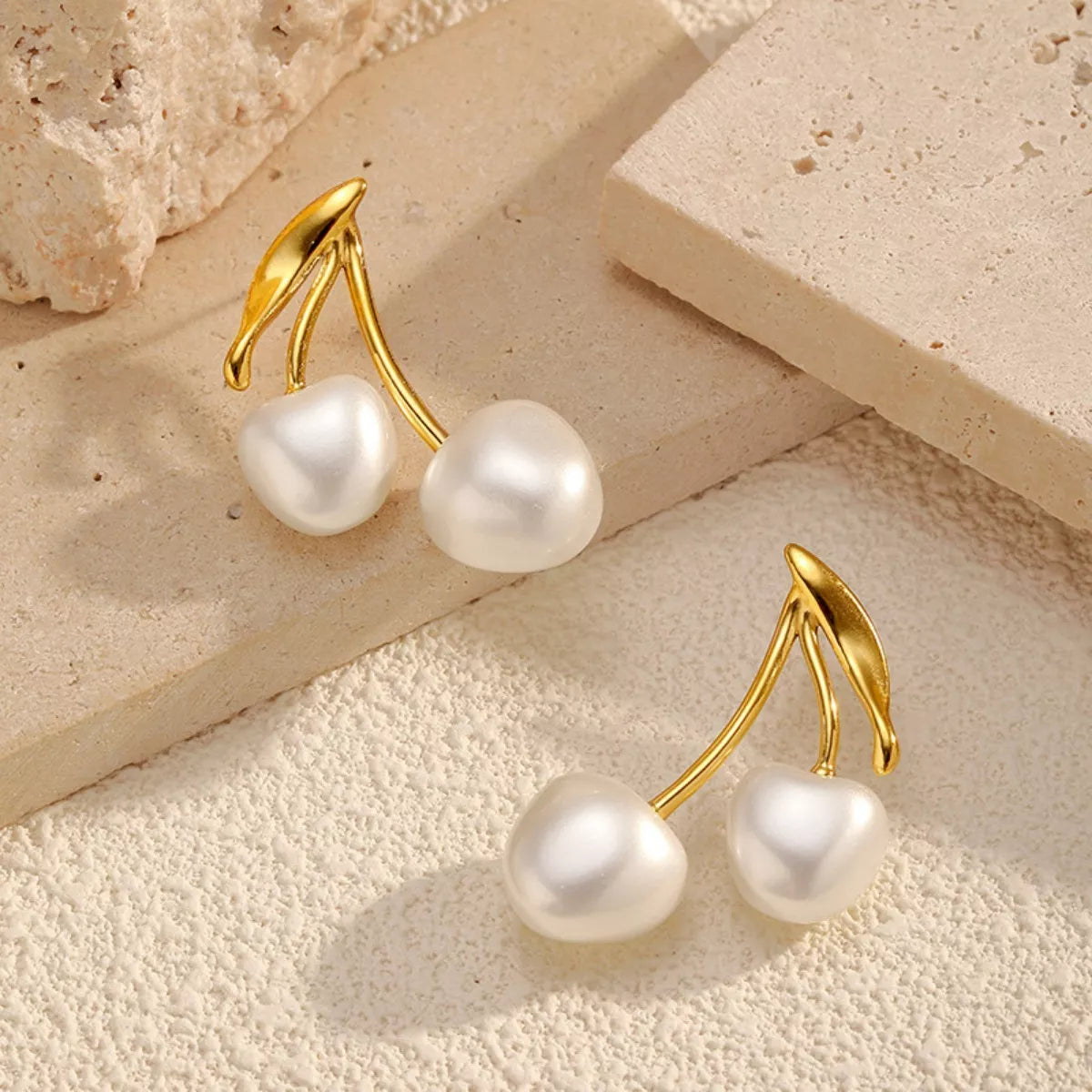 Fashorio Gold / One Size Pearl Cherry Drop Earrings