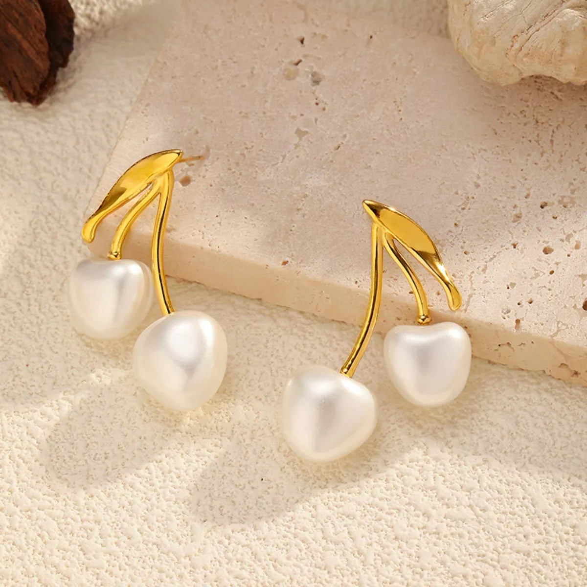 Fashorio Gold / One Size Pearl Cherry Drop Earrings