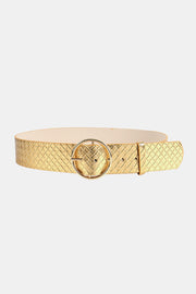 Fashorio Gold / One Size PU Leather Circle Shape Buckle Belt