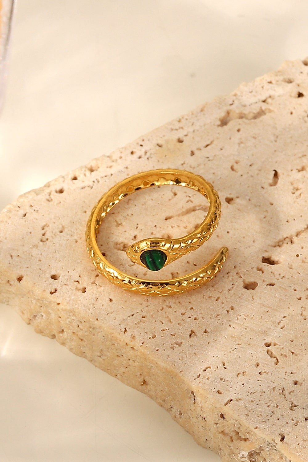 Fashorio Gold / One Size Snake Charmer Malachite Snake-Shaped Bypass Ring