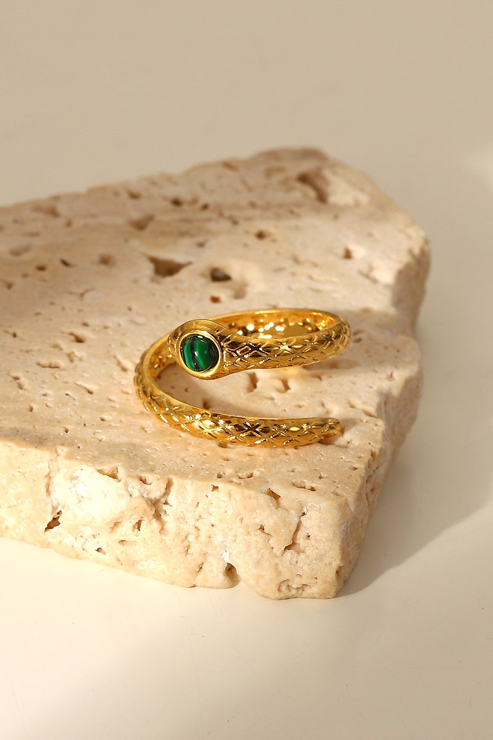 Fashorio Gold / One Size Snake Charmer Malachite Snake-Shaped Bypass Ring