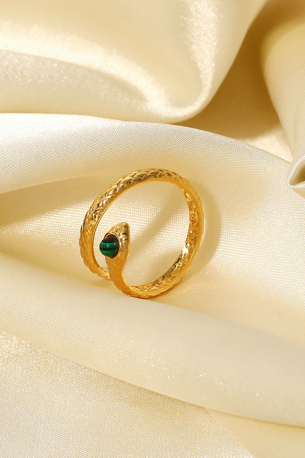 Fashorio Gold / One Size Snake Charmer Malachite Snake-Shaped Bypass Ring