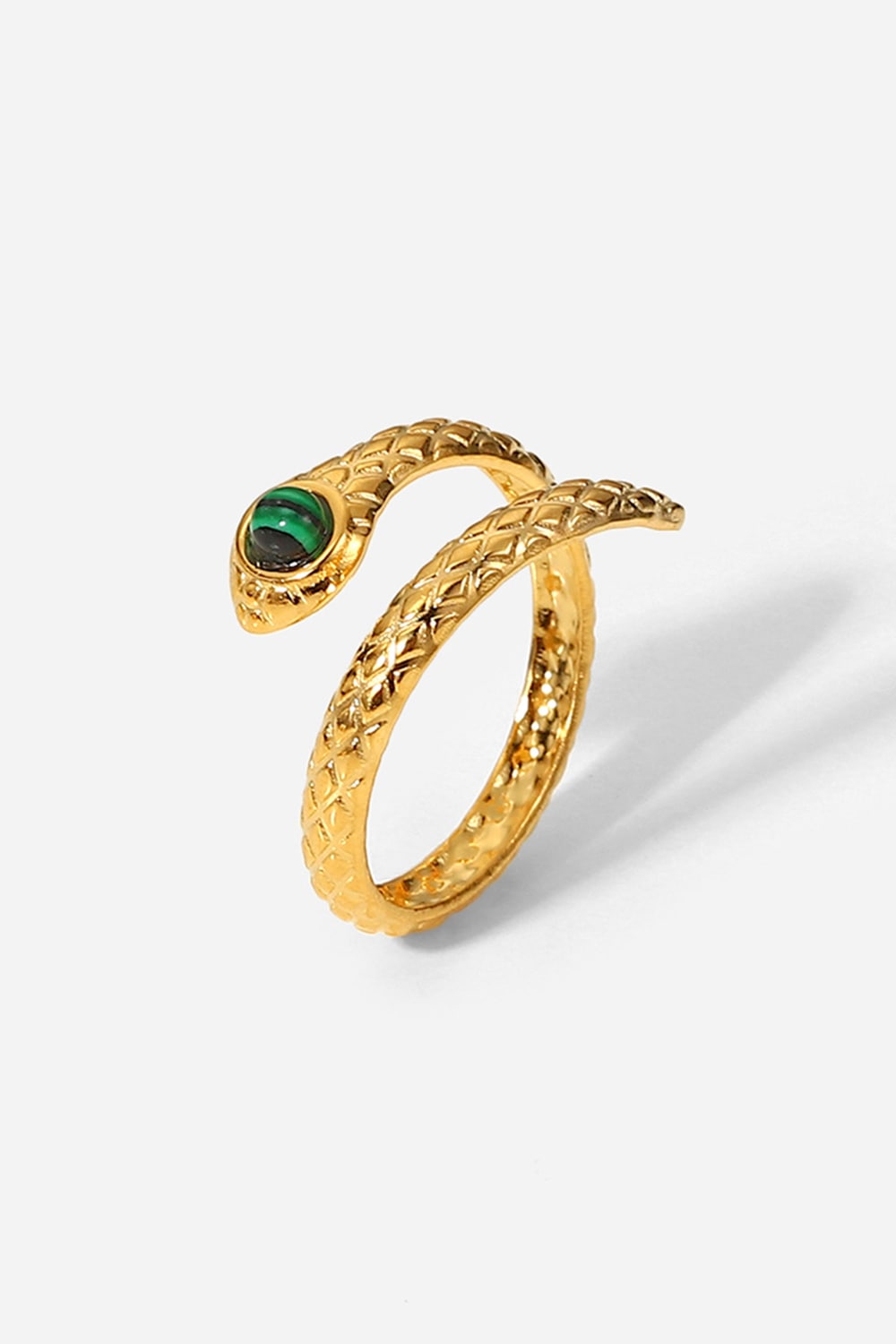 Fashorio Gold / One Size Snake Charmer Malachite Snake-Shaped Bypass Ring