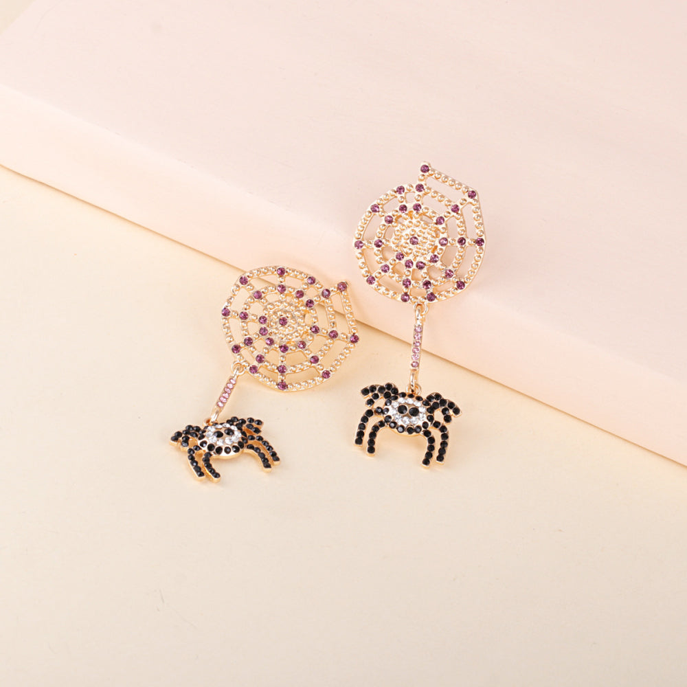 Fashorio Gold / One Size Spider Rhinestone Alloy Earrings