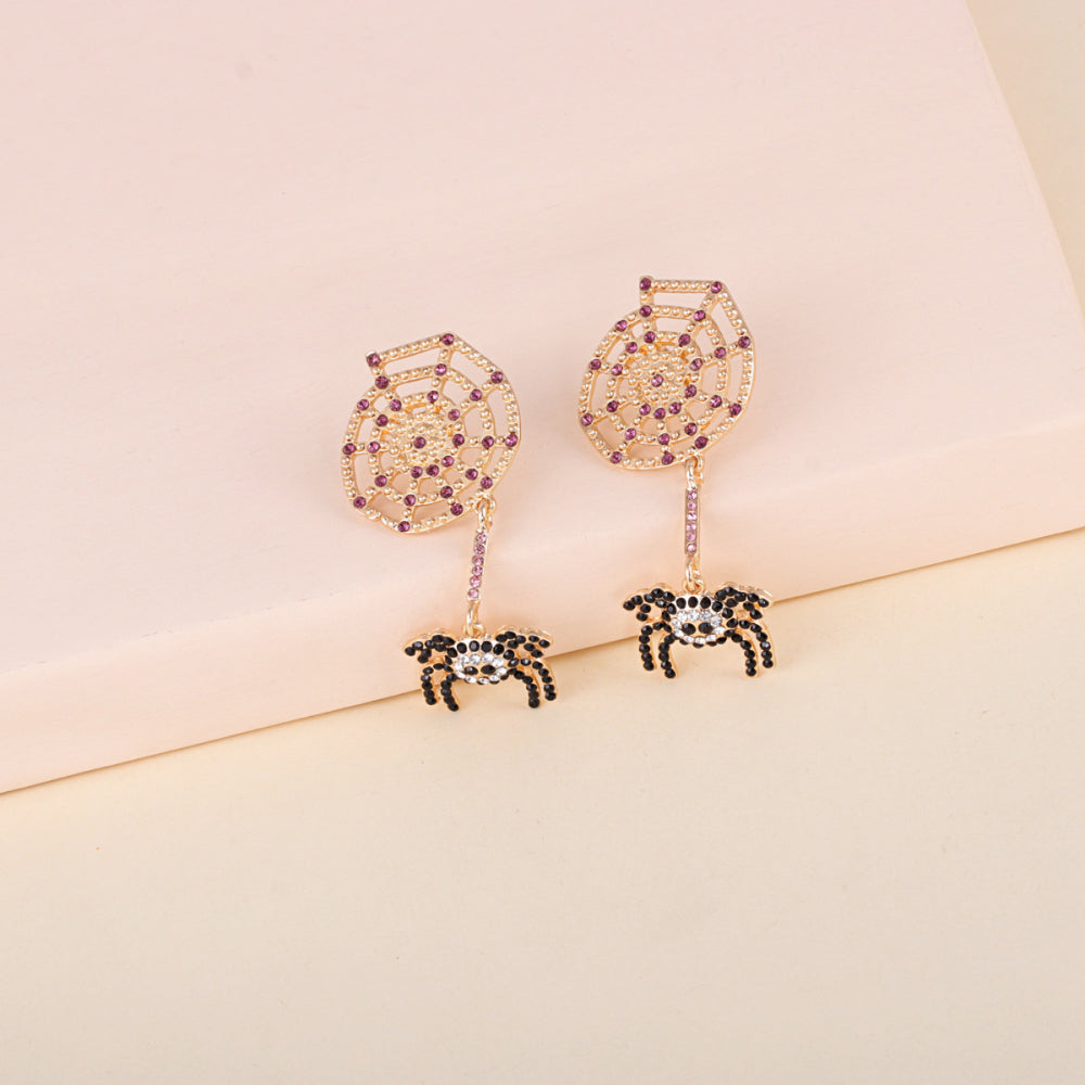 Fashorio Gold / One Size Spider Rhinestone Alloy Earrings