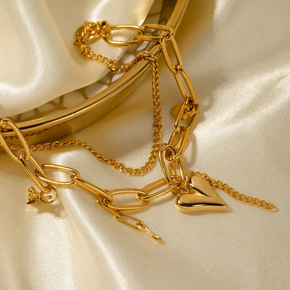 Fashorio Gold / One Size Stainless Steel Double Layered Charm Bracelet