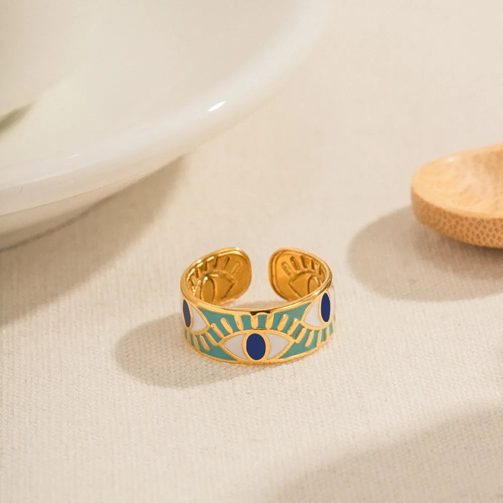 Fashorio Gold / One Size Stainless Steel Evil Eye Ring