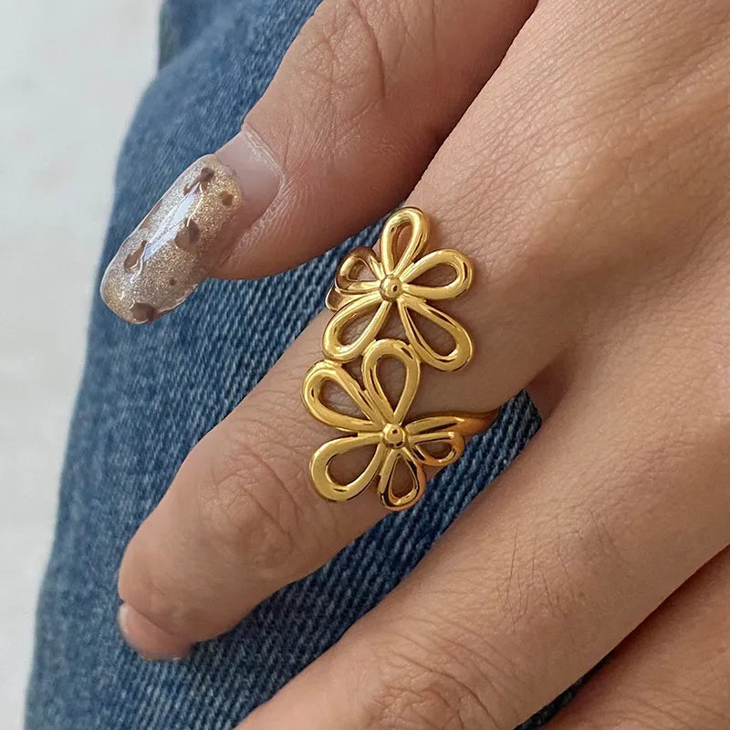 Fashorio Gold / One Size Stainless Steel Flower Ring
