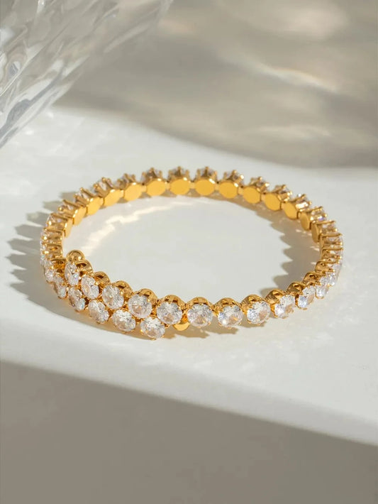 Stainless Steel Inlaid Zircon Bracelet Gold One Size - Fashorio