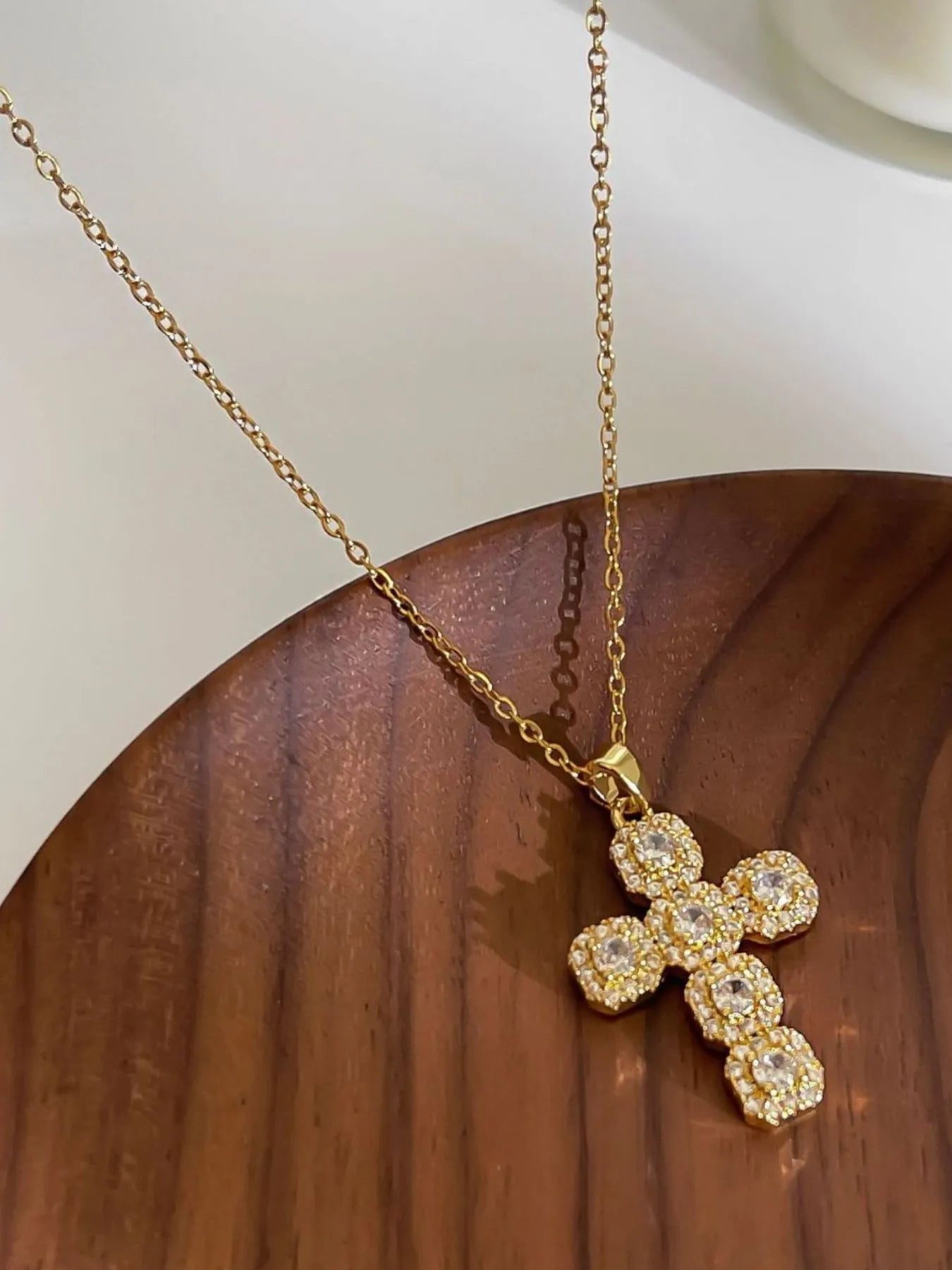 Fashorio Gold / One Size Stainless Steel Inlaid Zircon Cross Necklace