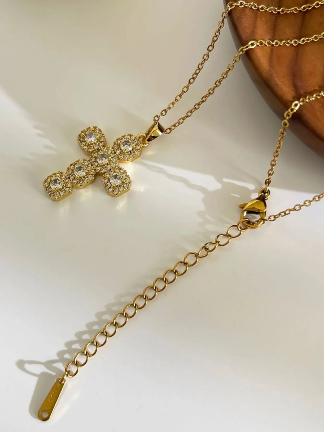 Fashorio Gold / One Size Stainless Steel Inlaid Zircon Cross Necklace