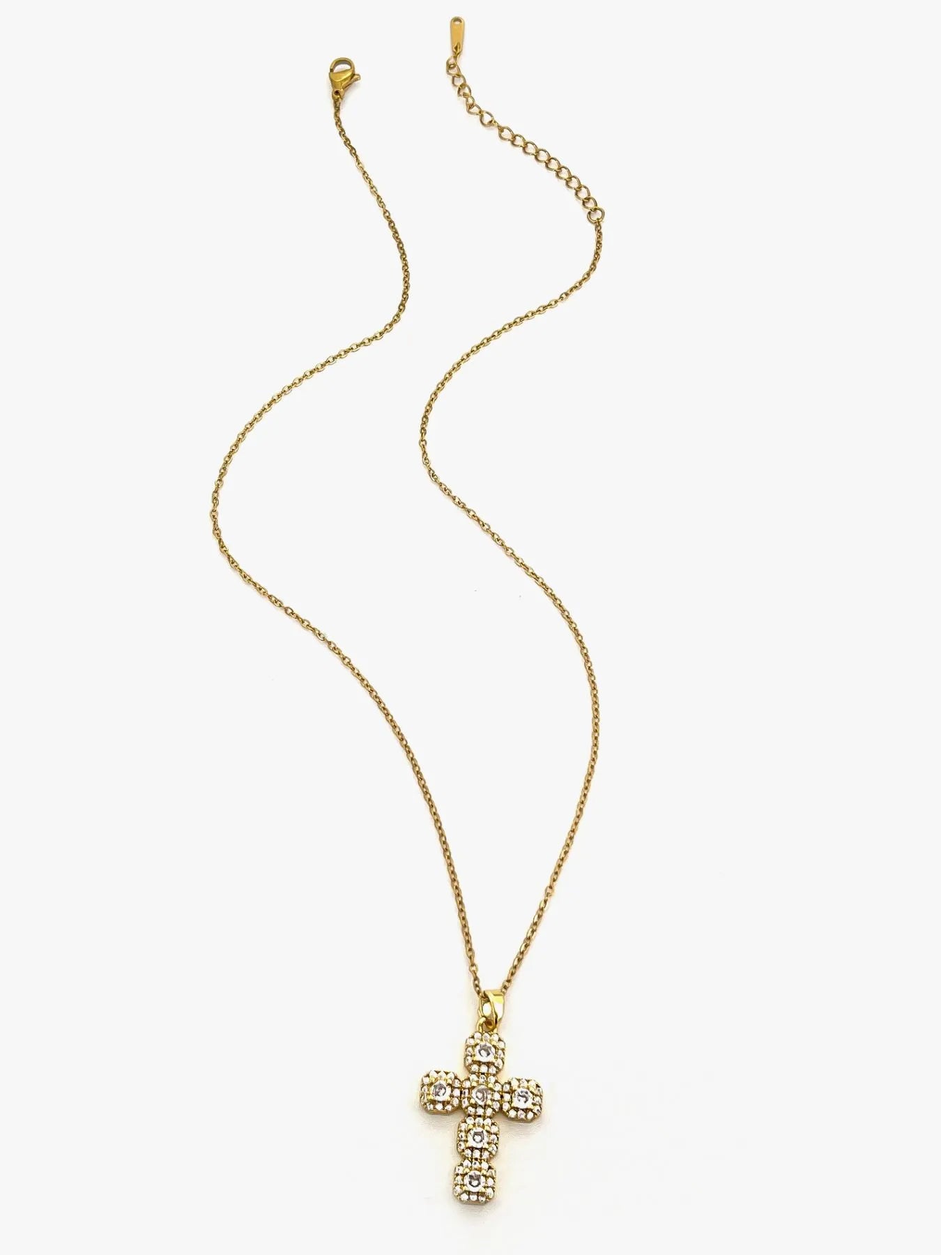 Fashorio Gold / One Size Stainless Steel Inlaid Zircon Cross Necklace