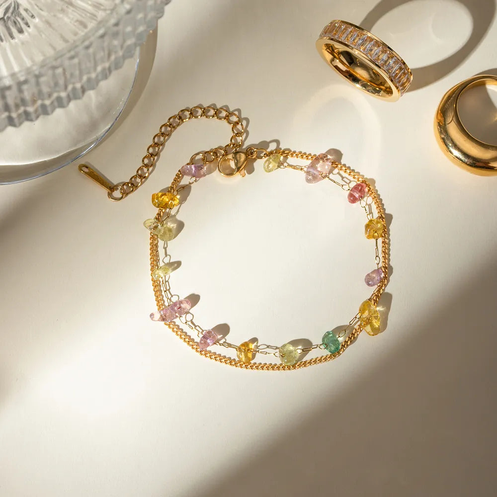 Fashorio Gold / One Size Stainless Steel Natural Stone Double Layered Bracelet