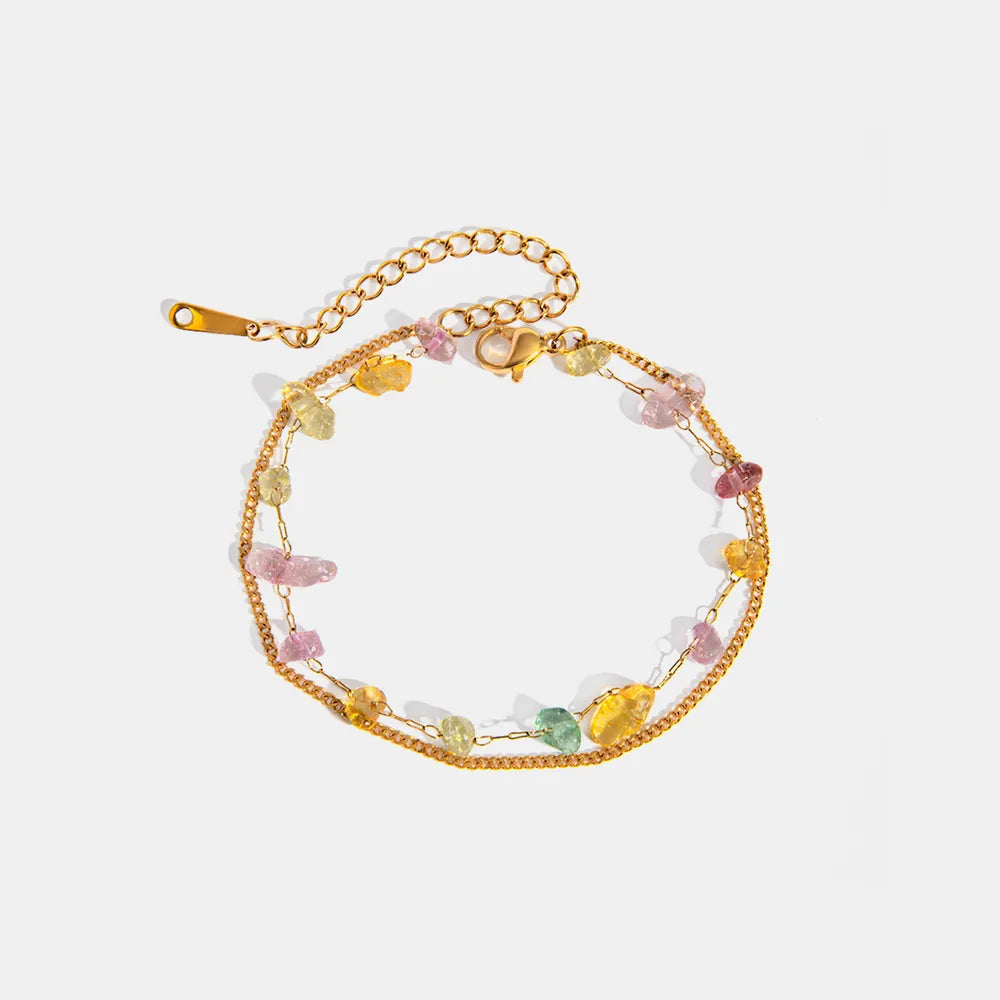 Fashorio Gold / One Size Stainless Steel Natural Stone Double Layered Bracelet
