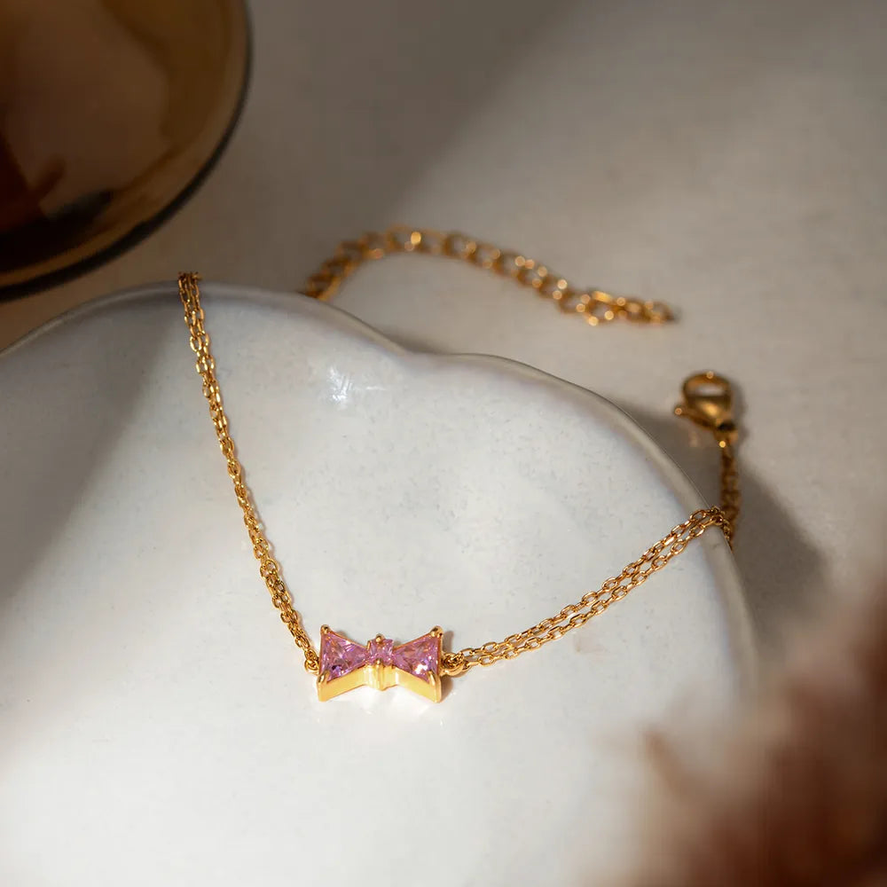 Fashorio Gold / One Size Stainless Steel Zircon Bow Bracelet