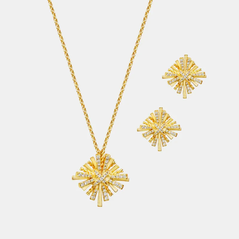 Fashorio Gold / One Size Starburst Gold-Plated Earrings and Necklace Set