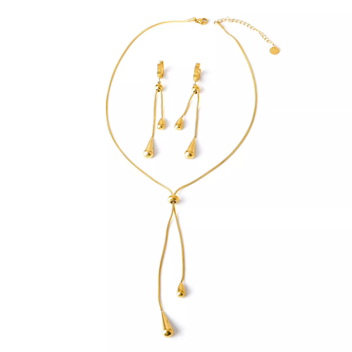 Fashorio Gold / One Size Teardrop Pendant Necklace and Earrings Jewelry Set