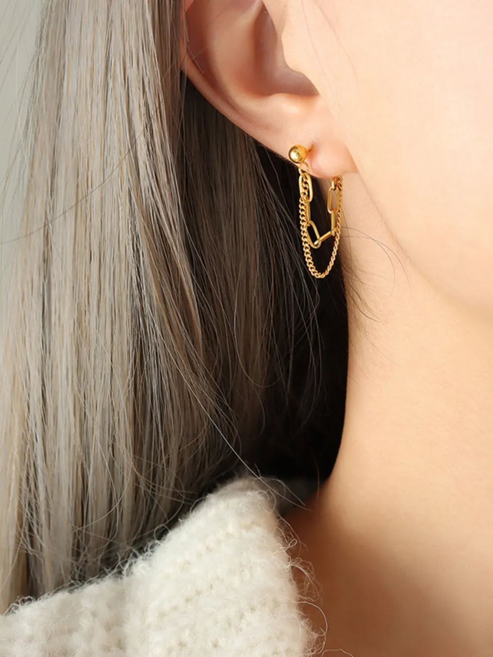 Fashorio Gold / One Size Titanium Steel Double Chain Earrings