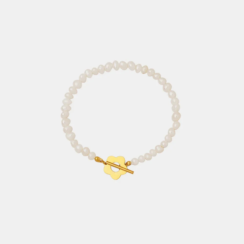 Fashorio Gold / One Size Titanium Steel Pearl Flower Bracelet