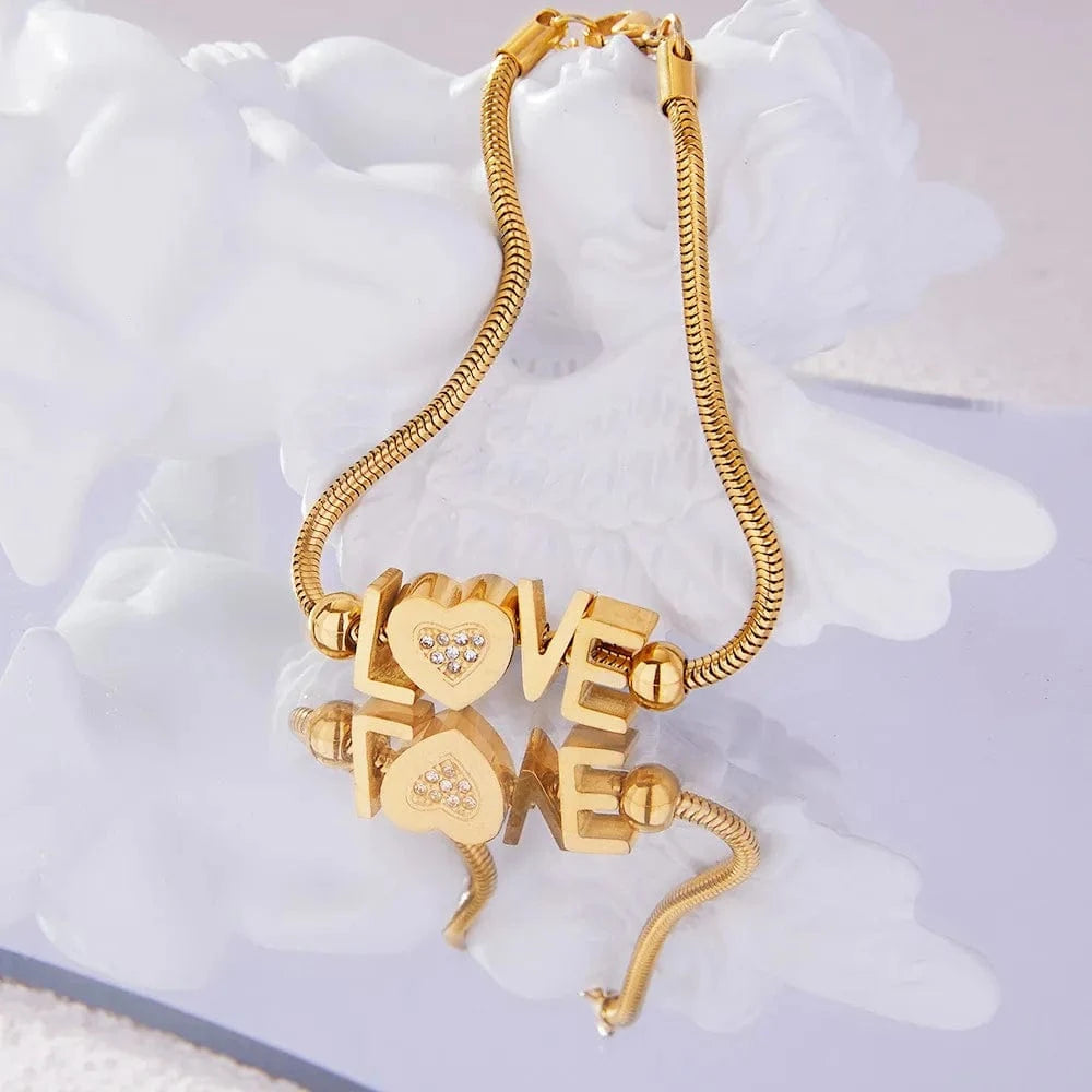 Fashorio Gold / One Size Titanium Steel Rhinestone Letter Bracelet