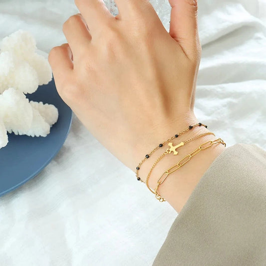 Titanium Steel Three-Layered Bracelet Gold One Size - Fashorio