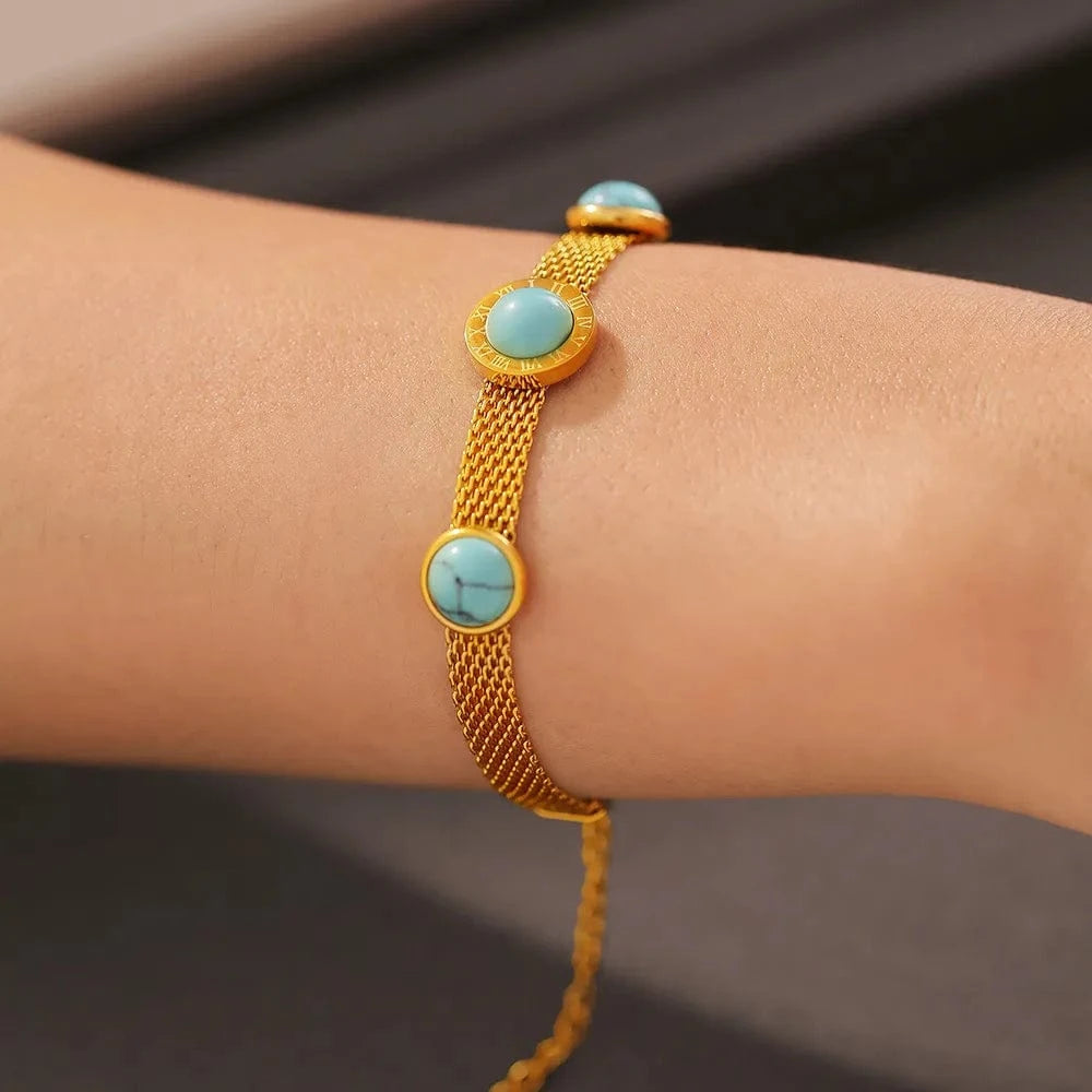 Fashorio Gold / One Size Turquoise Titanium Steel Bracelet