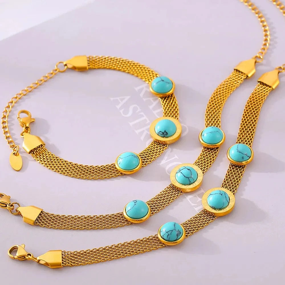 Fashorio Gold / One Size Turquoise Titanium Steel Bracelet