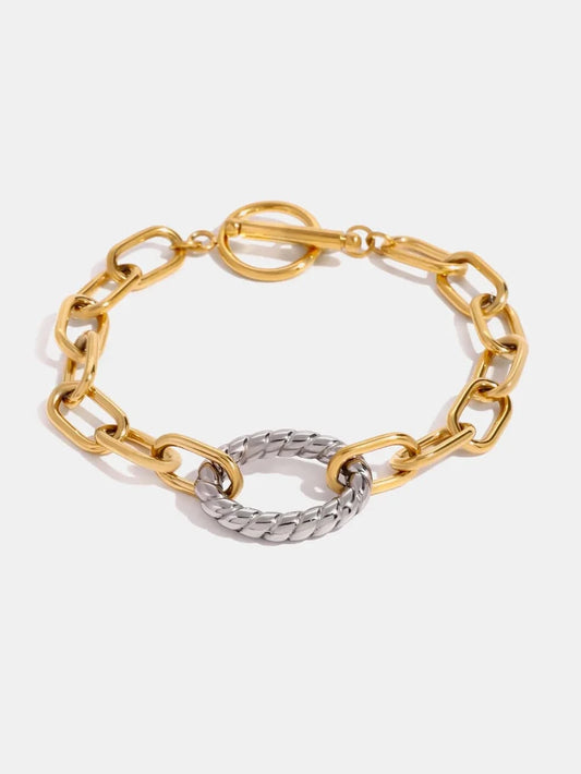 Two-Tone Stainless Steel Chain Bracelet Gold One Size - Fashorio