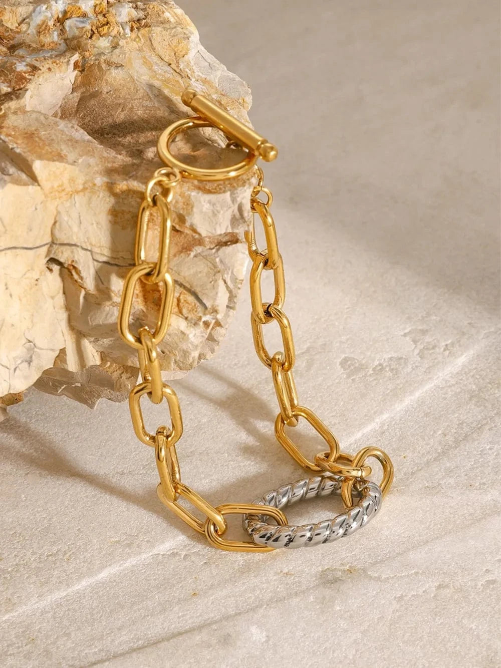 Fashorio Gold / One Size Two-Tone Stainless Steel Chain Bracelet