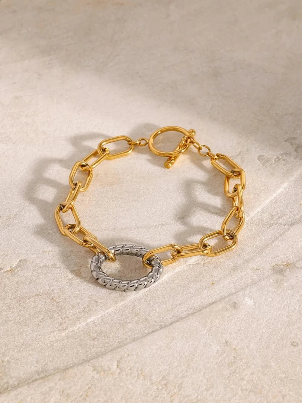 Fashorio Gold / One Size Two-Tone Stainless Steel Chain Bracelet