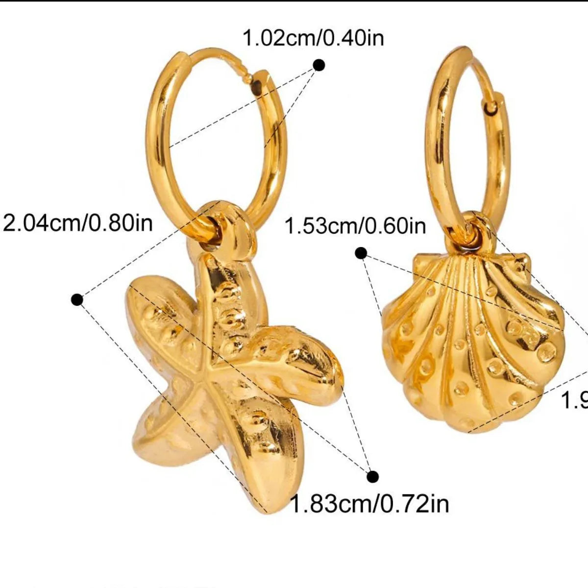 Fashorio Gold / One Size Vintage Gold Seashell & Starfish Drop Earrings