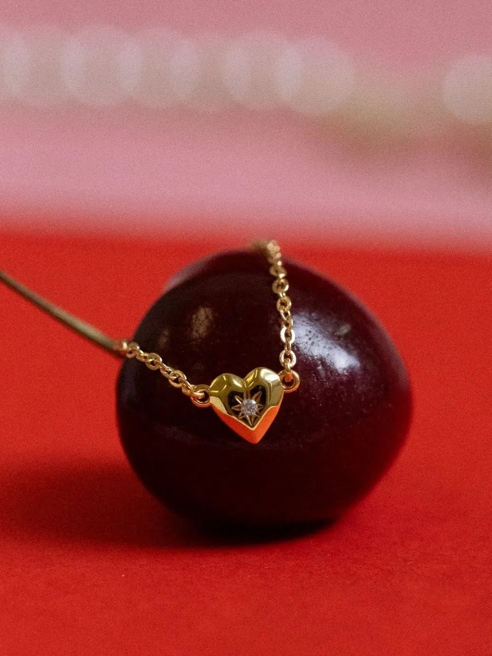 Fashorio Gold / One Size Zircon Heart Pendant Necklace