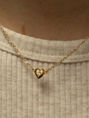 Fashorio Gold / One Size Zircon Heart Pendant Necklace