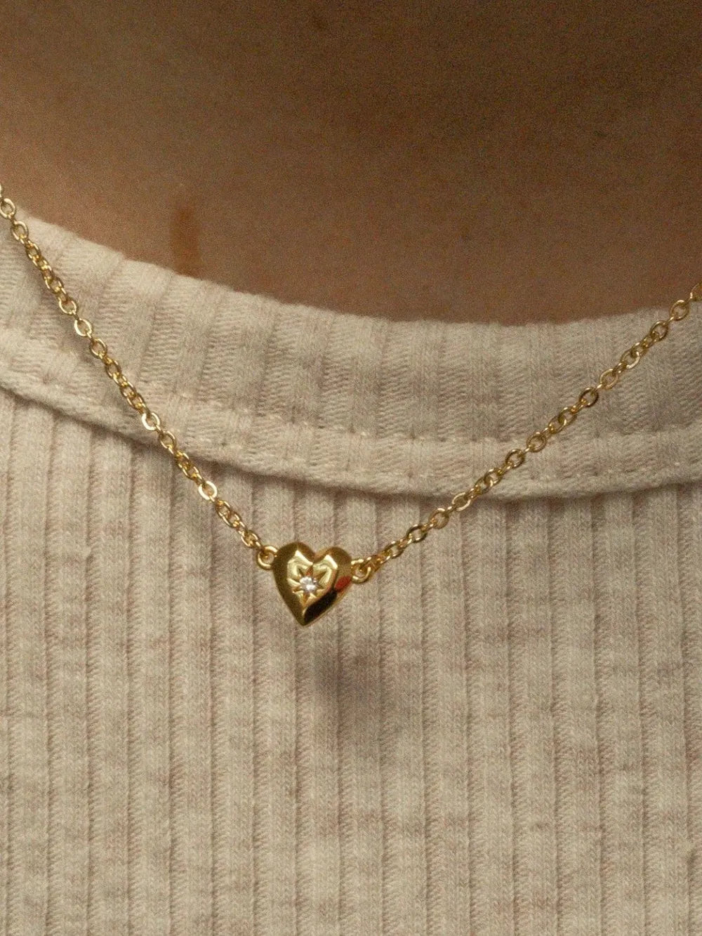 Fashorio Gold / One Size Zircon Heart Pendant Necklace