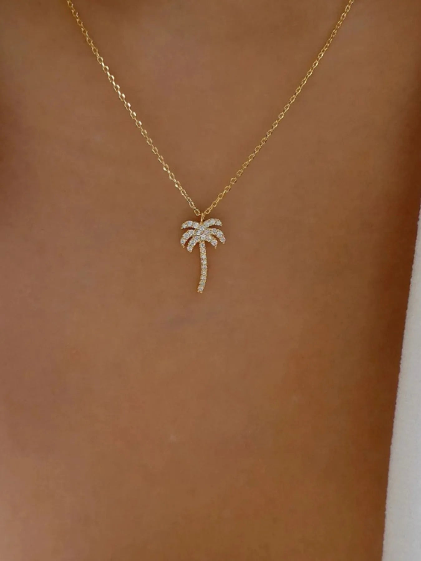 Fashorio Gold / One Size Zircon Palm Tree Pendant Necklace