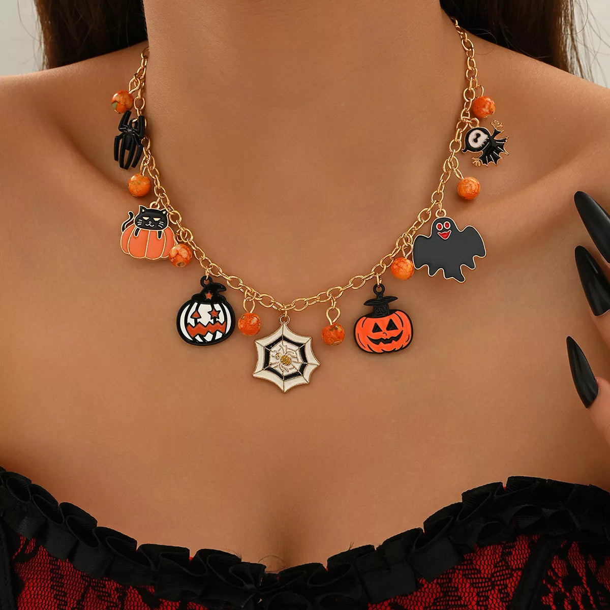 Fashorio Gold / onesize 18K Gold-Plated Halloween Charm Necklace