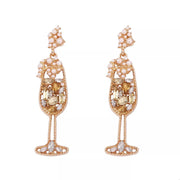 Fashorio Gold / onesize Champagne Glass Rhinestone Dangle Earrings